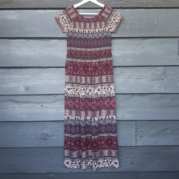 SOFT SURROUNDINGS Smocked Macelo Print Maxi Dress sz S Petite NEW Red/Blue - Picture 4 of 7